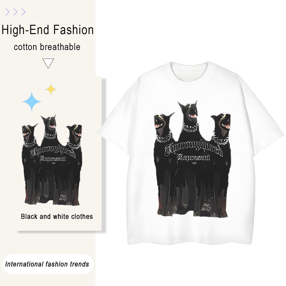 Fashion Men Tops Tees dog Street Casual 230g 100% Cotton Clothes Breathable Soft Loose T-Shirts for Men Oversized