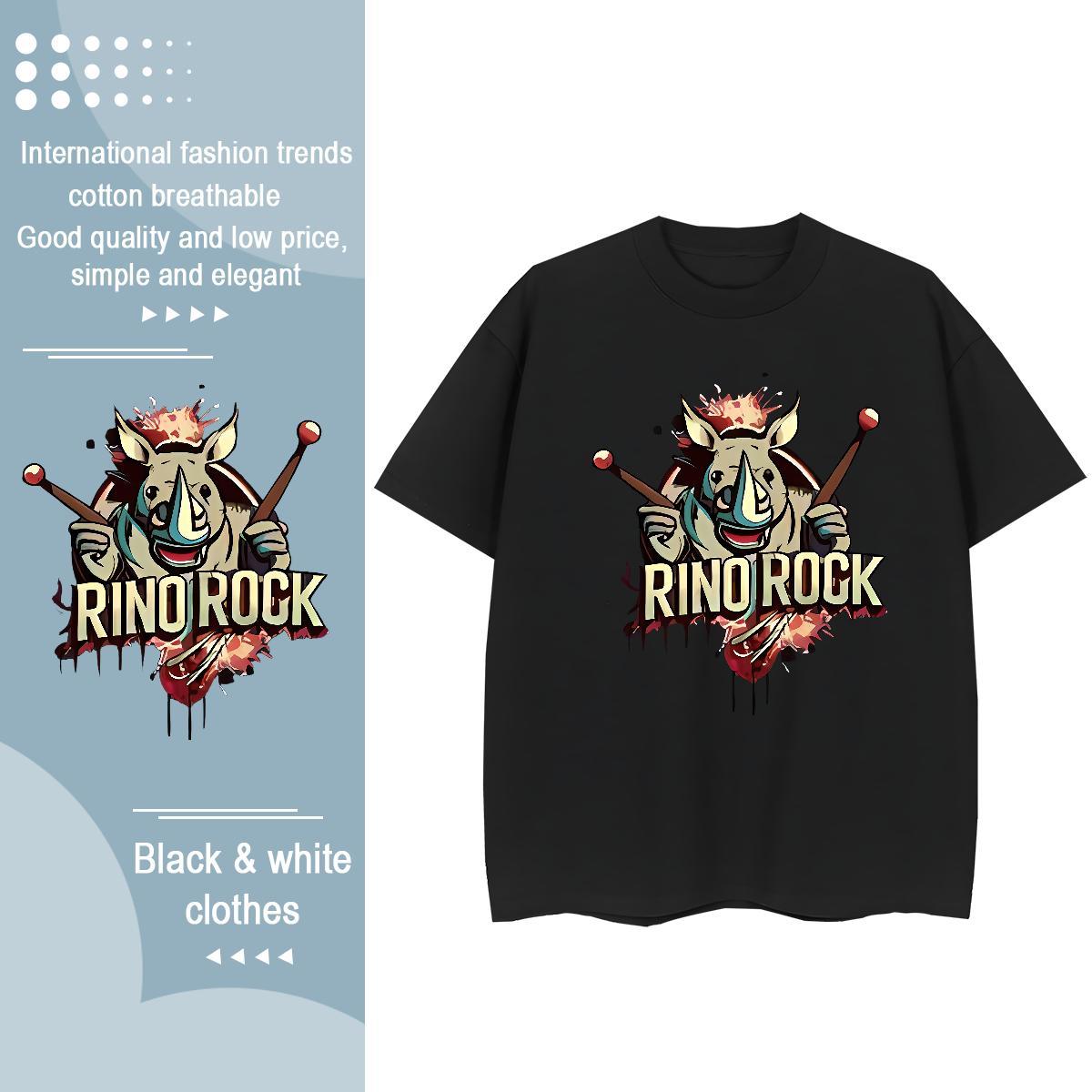 Casual New Womens T Shirts Round Neck Short Sleeve 230g Cotton Women Tshirts Black Oversized rhinoceros Street Designer Tee Shirt