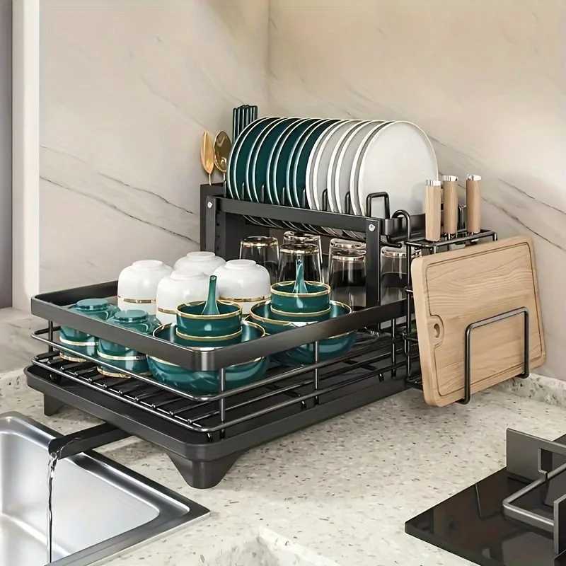 Disk rack large capacity disk drying rack with drain plate double-layer removable disk storage manager for disks and cupsX240816