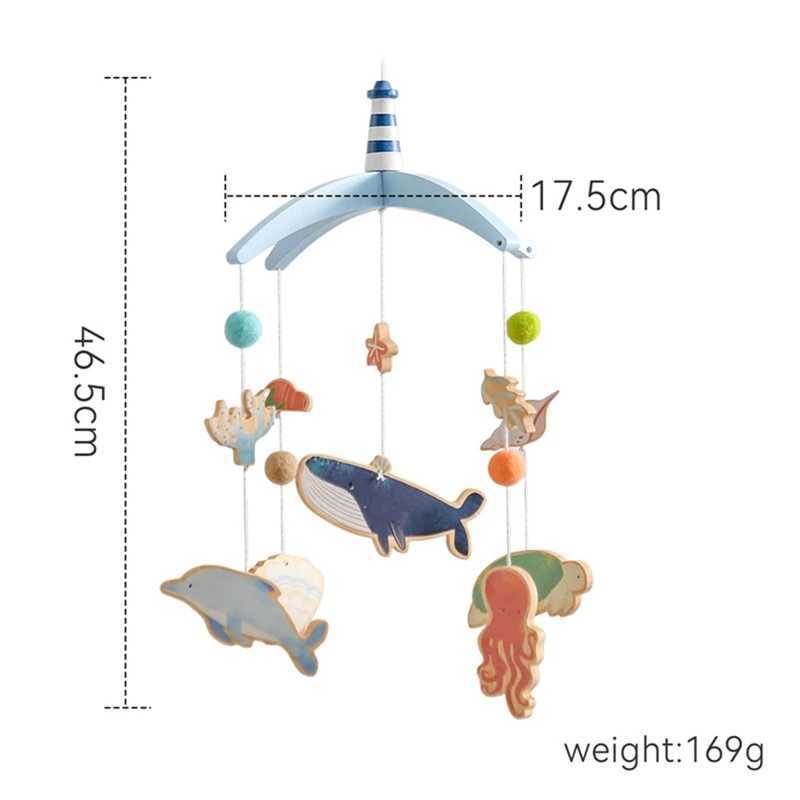 Baby crib bell hanging toy 0-12 months old newborn wooden mobile music baby crib mouse toy cartoon whale baby crib bracket baby gift W240815