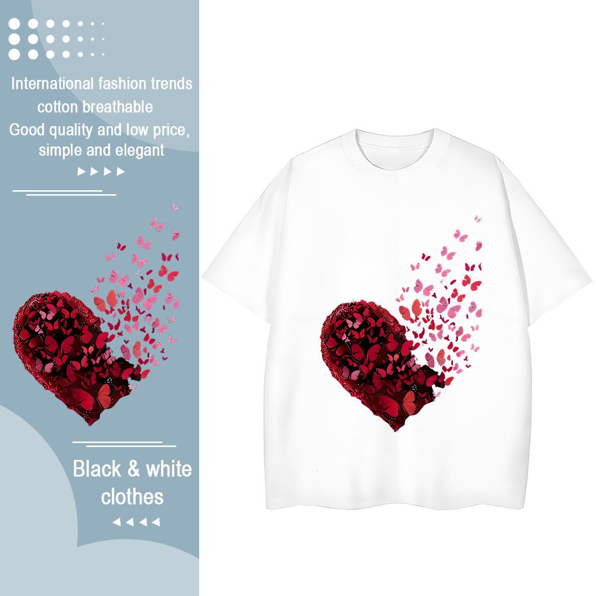Factory Direct Woman T Shirts O Neck Short Sleeves 230g Pure Cotton Tshirt for Man Woman Custom Printed Butterfly Hip Hop Street Lady Clothings