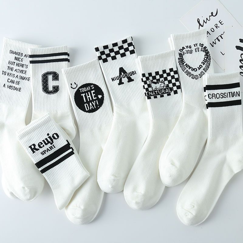 White Socks Female Long Socks Student Middle Socks Children Ins Trendy Versatile High Beauty Forest Series Autumn Letter Long Tube