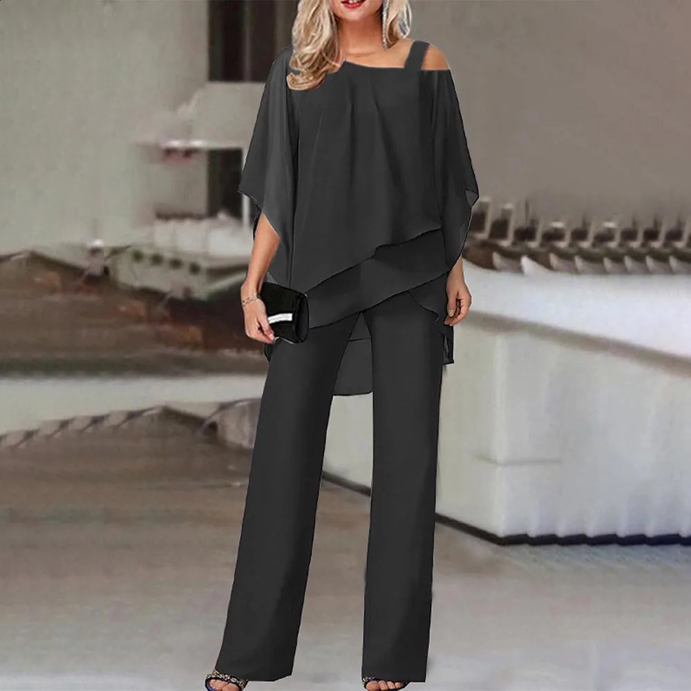 Women Suit Spring Summer Autumn Bat Sleeve Tops Trousers Casual OffShoulder Irregular Party Elegant Twopiece Set 240816