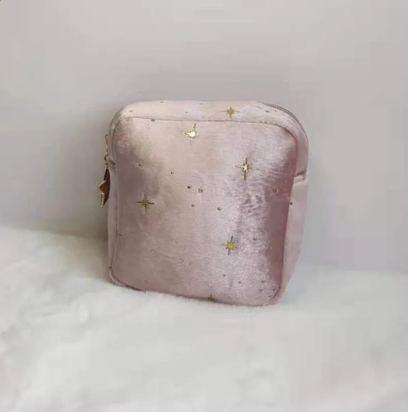 Female Handbag Star Solid Color Velvet Small Portable Storage Bag Large Capacity Velvet Cloth Travel Cosmetic Bag 240816