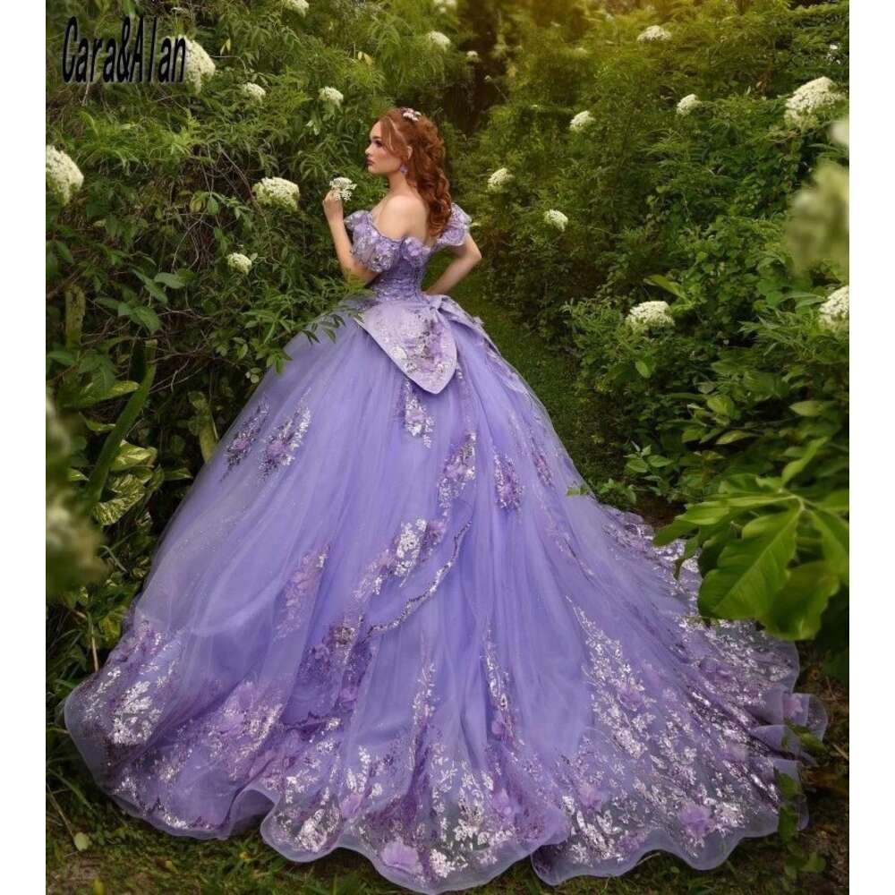Lorencia Lavender Lilac Quinceanera Dress With Bow Lace Applique Sequins Beading Mexican Sweet 16 Vestidos De XV 15 Anos YQD434