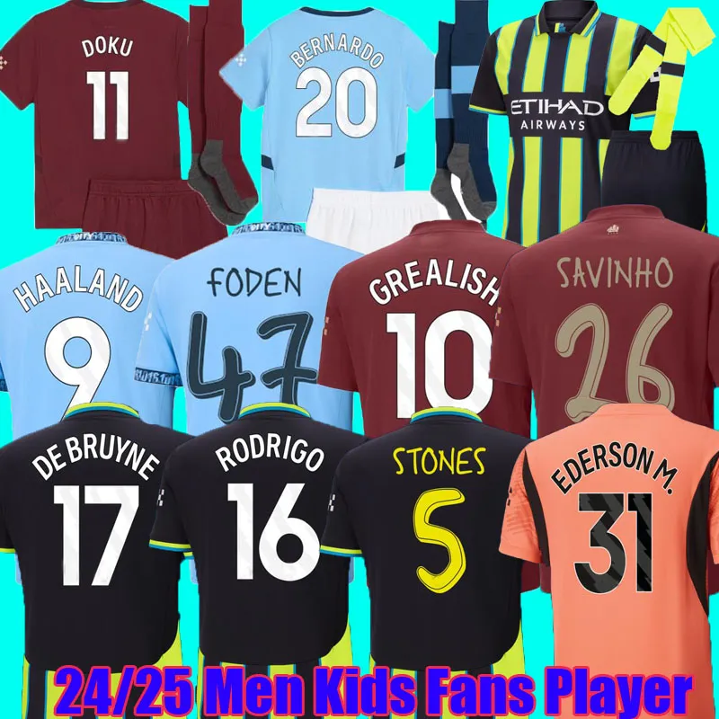 Soccer Jerseys HAALAND DOKU 24 25 PHILLIPS GREALISH DE BRUYNE FODEN RODRIGO J. ALVAREZ LEWIS MANS CITIES SAVINHO football shirt men kids kit sets