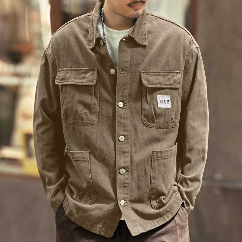 Heavy duty retro denim jacket loose casual cargo jacket from the United States W241011