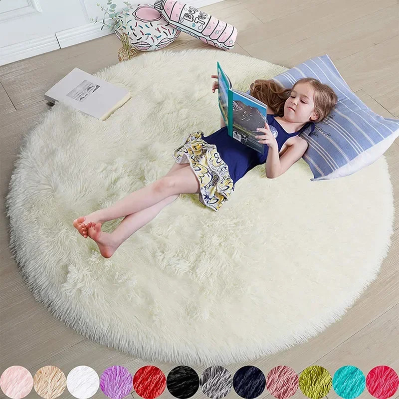 Super Soft Plush Round Rug Mat Fluffy White Carpets For Living Room Home Decor Bedroom Kid Room Decoration Salon Thick Pile Rug 240815