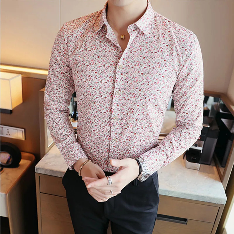 Men Shirts Cotton Vintage Clothes Flowers Shirt Korean Clothing Mens Fashion Beach Mens Spring Long Sleeve Shirt Top 240816