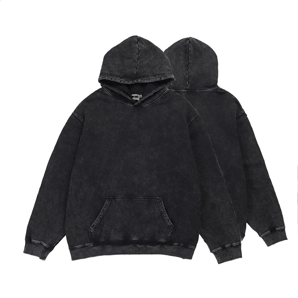 Vintage Hoodie Men Women Black Cotton Hoodie Sweatshirt High Street Mens Harajuku Fashion Casual Loose Pullover Hoodies 240816