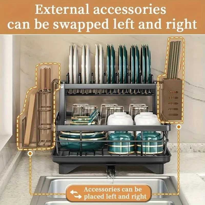 Disk rack large capacity disk drying rack with drain plate double-layer removable disk storage manager for disks and cupsX240816