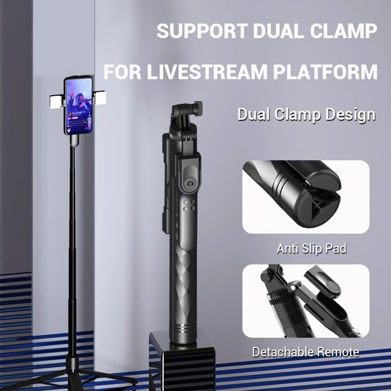FANGTUOSI 1750mm Wireless Selfie Stick Tripod Foldable Single Stand with LED Light Suitable for Smartphone Balanced and Stable Shooting Scene 240810