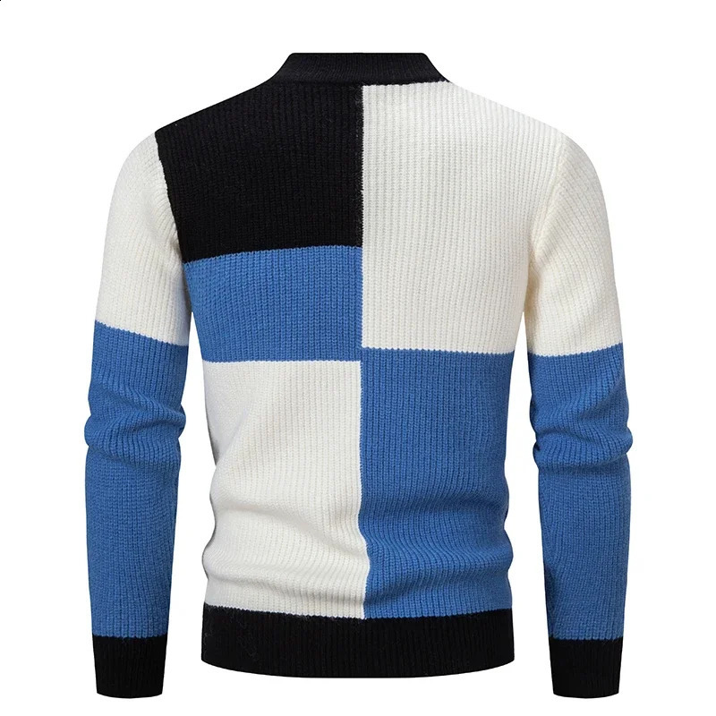 Mens Pullover Autumn Fashion Patch Work Knitted Sweater Mens Slim Fit Leisure Warm Knitted Sweater Top 240802