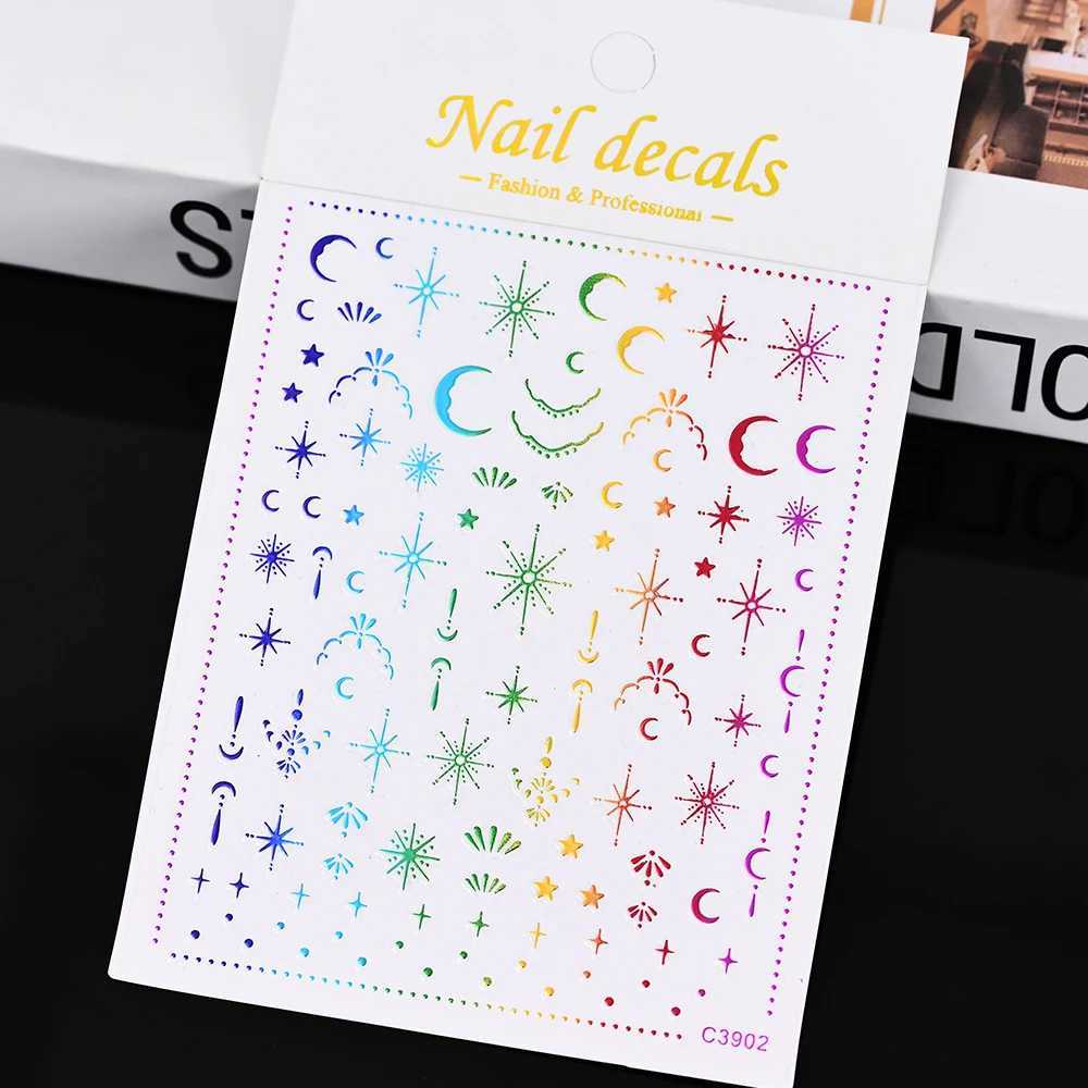 3D Gold Sun/Moon/Star Bronzing Nail Art Sticker 8*10cm Laser Star Moon Design Nail Decal Gold Silver Self-Adhesive Slider * XJ250120