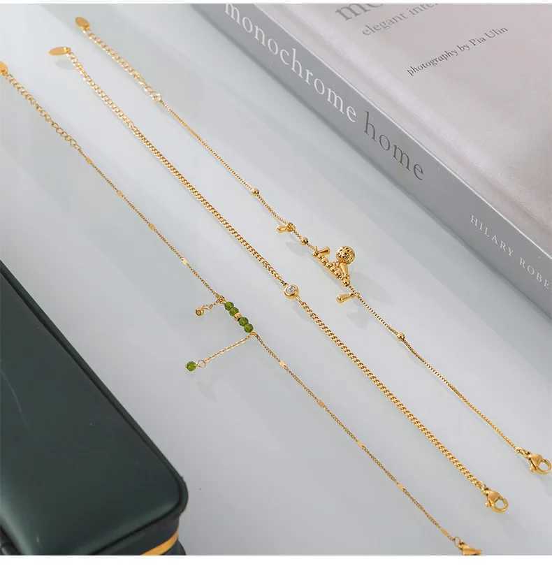 Luxury anklet womens stainless steel green crystal zircon pendant womens anklet chain jewelry summer accessories W240815