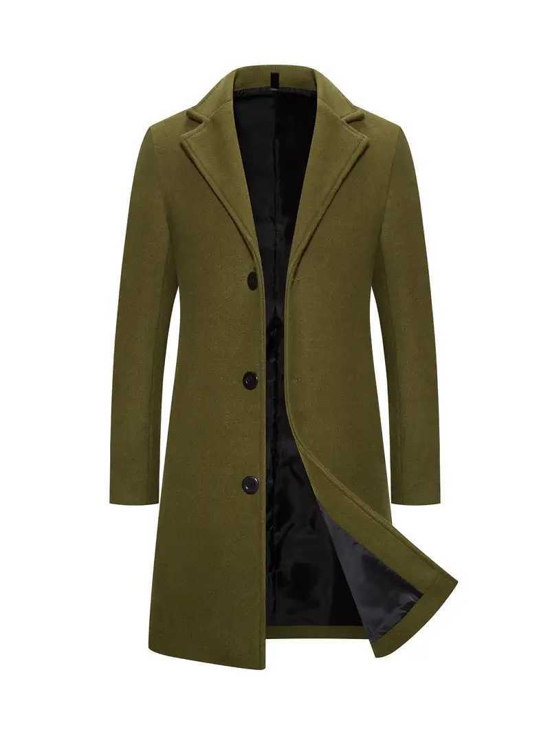 Mens medium length wool single breasted trench coat jacketW240712