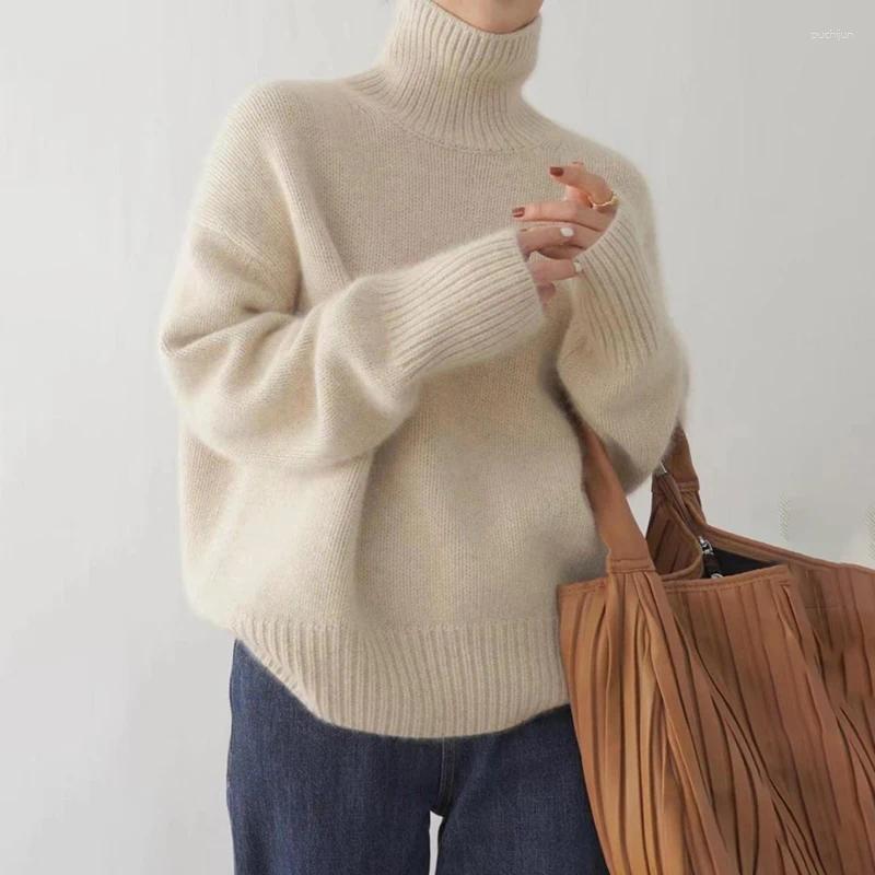 Women's Sweaters Cashmere Knitted Sweater For Women Elegant High Collar Turtle Neck Loose Thicken Warm Solid Color Knitwear Jumper