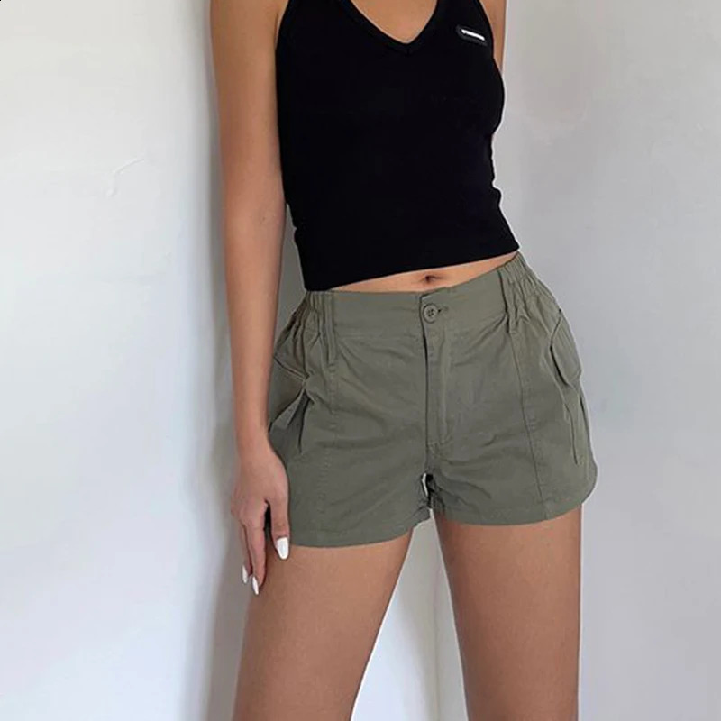 Y2K Cotton Women Cargo Shorts Vintage High Waist Pockets Female Casual Shorts Summer American Street All Match Ladies Short 241224