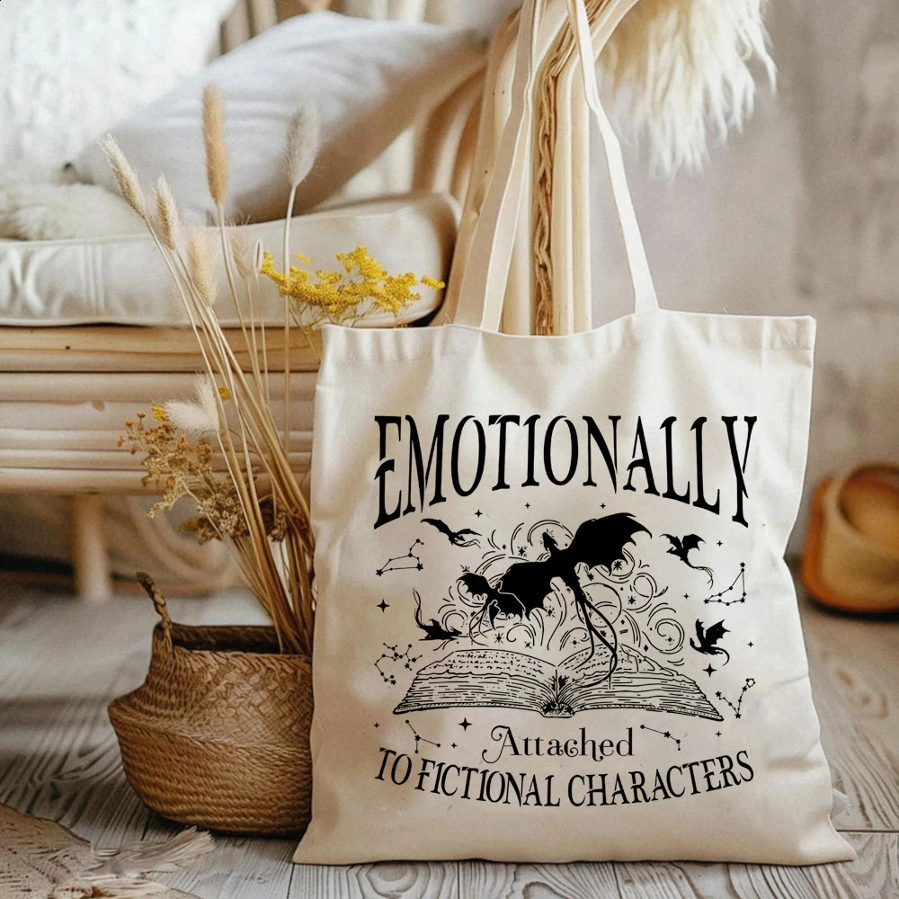 sy Fourth Wing Tote Bags Emotionally Attached New To Fictional Ladies Shopping HandBag Vintage Dragon Rider Book Lover Bag 240816