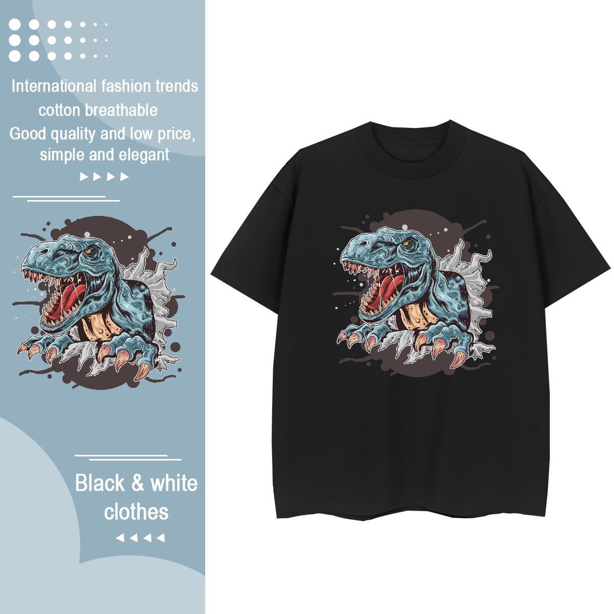 2024 Casual Womens T Shirts Short Sleeve O-Neck 230g Cotton Women Tshirts Cartoon Printing L-4XL dinosaur Daily Outfit Popular Tees Shirts
