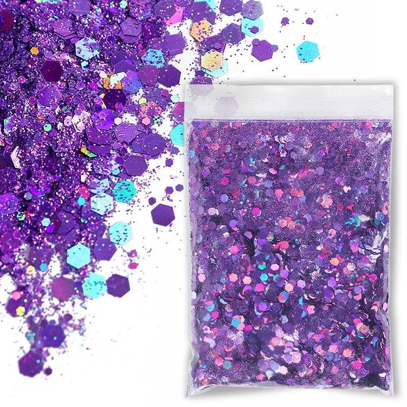 50g/Bag Holographic Green Nail Glitter Powder Mixed Hexagon Flake Sequins Nail Art Decorations for Manicure Paillette DIY DesignXJ240815