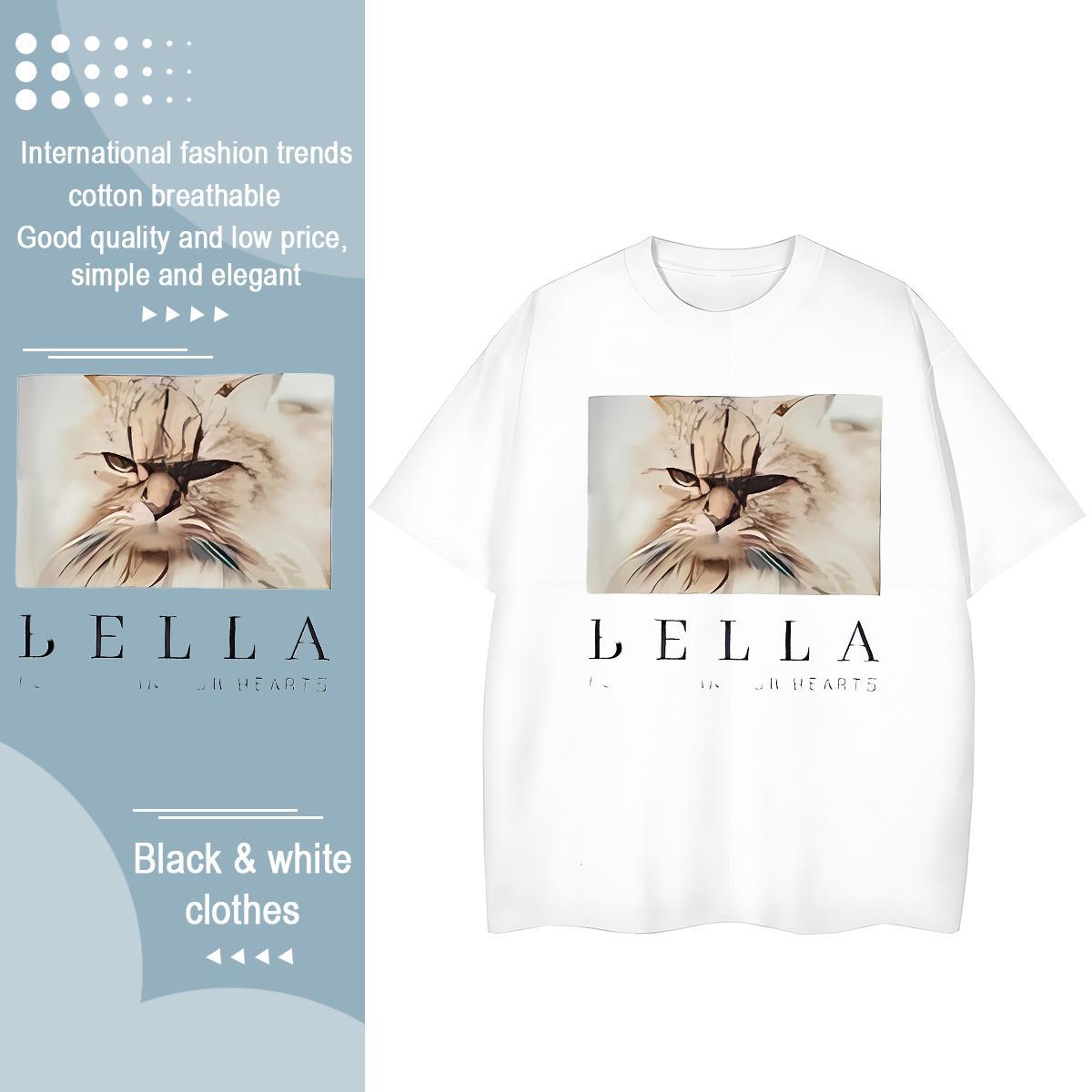 2024 DIY T Shirts Women Crew Neck 230g Pure Cotton Womens Tshirts Customized cat Hip Hop Loose Clothes Shirt