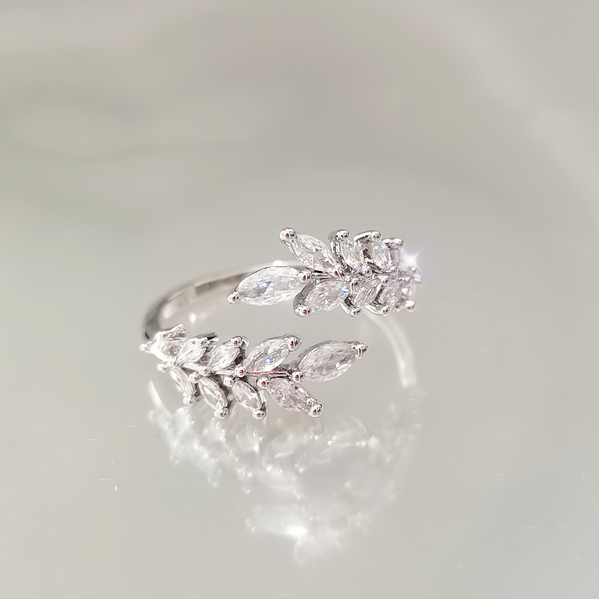 Ring copper material fashion wheat ear open ring female niche ins style engagement wedding ring finger ring