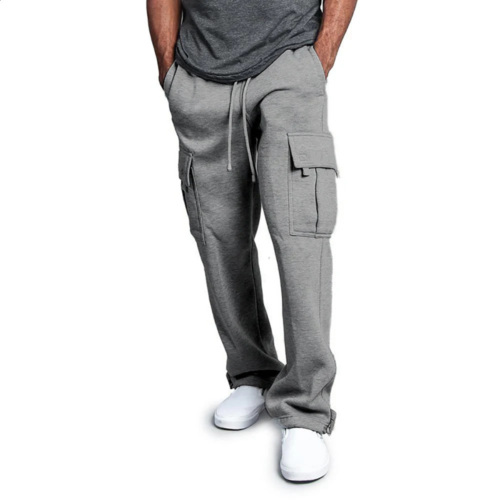 Mens Sweatpants Straight Fit Joggers for Sports and Streetwear Loose Oversized Drawstring Long Pants Mens Multi-pocket Pants 250214