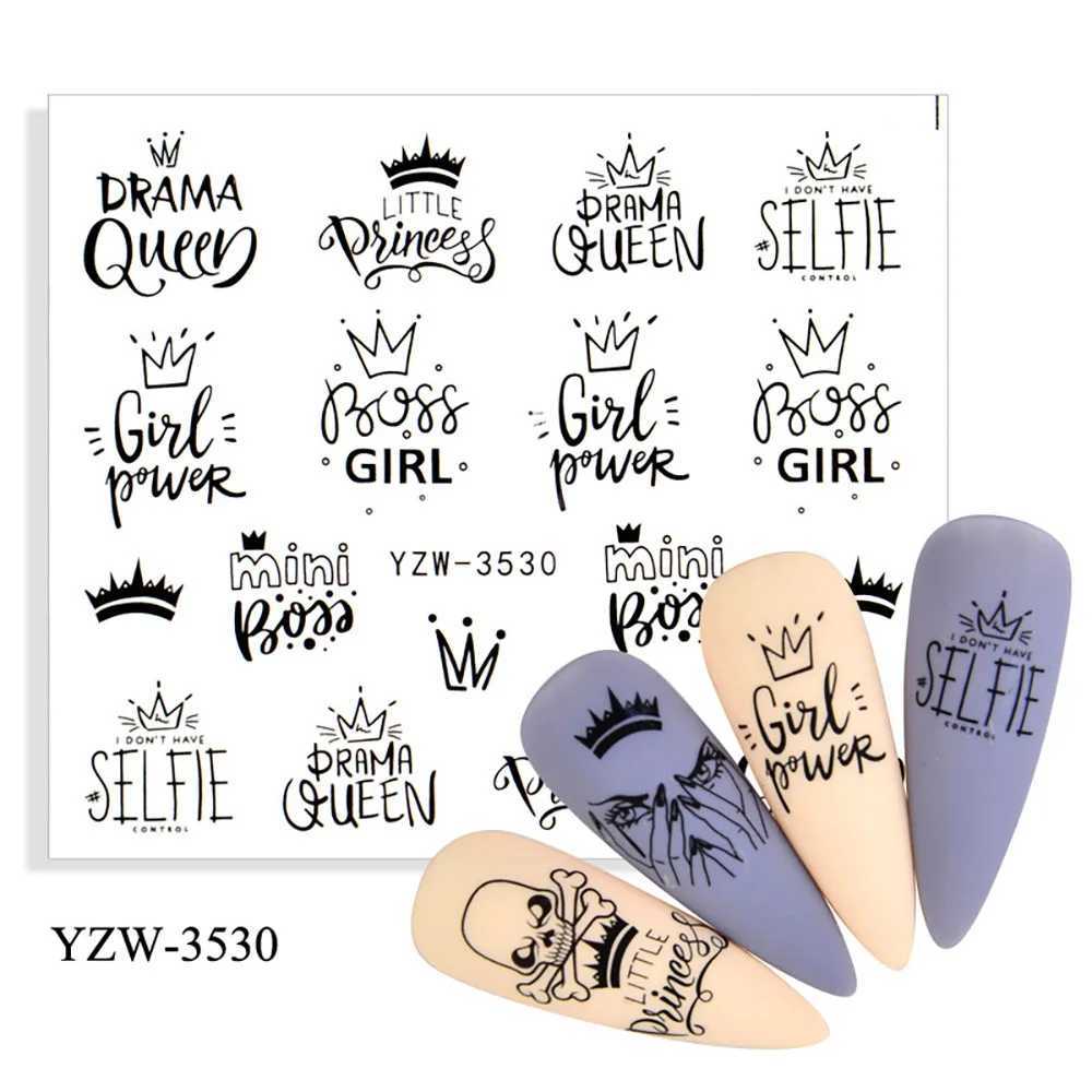 Big Patten Words Nail Stickers For Nails Flower Nail Art Sticker Geometric Black Transfer And Decals Leaf Watermark Nails DecalXJ250120