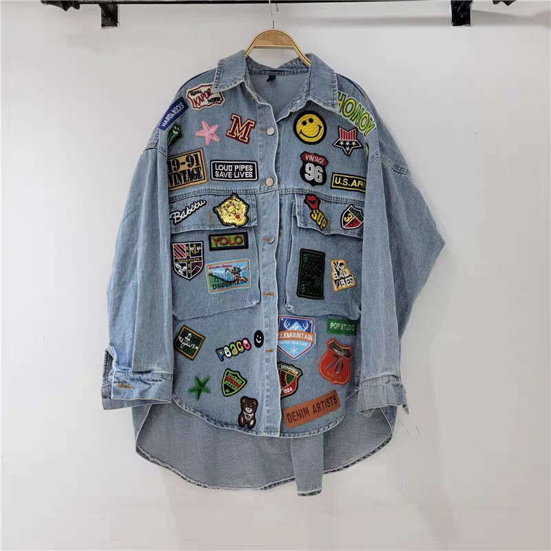 Women's Jackets Hip Hop Streetwear All-matching Fashion Beaded Diamonds Denim Jacket Women's Autumn Loose Three Dimensional Decoration Coat