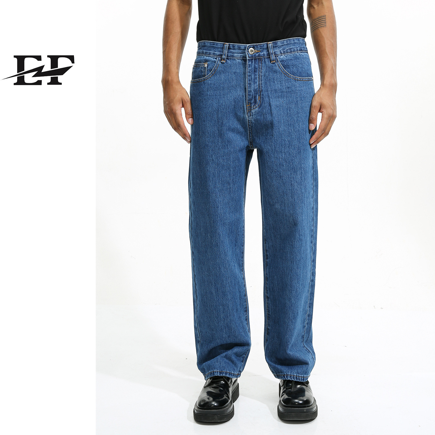 24ss Autumn New Product Hong Kong Style Advanced Simplicity Loose Casual Jeans Set Trendy