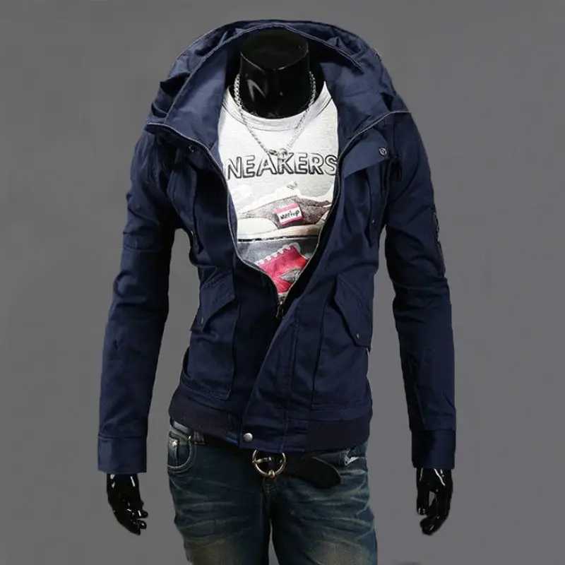 Mens bomber jacket military multi pocket hooded jacket ultra-thin mens clothing zipper long sleeved jacket W241111