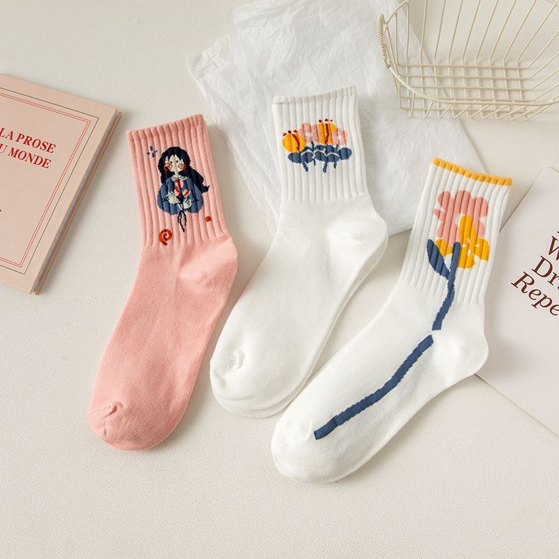 Socks for children midsole, autumn and winter styles college style versatile graffiti high looks duty department students, white sports socks trendy w