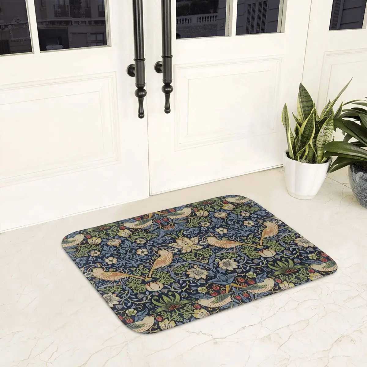 William Morris Strawberry Thief Pattern Anti-slip Doormat Floor Mat Water oil proof Carpet Rug for Home Living room Footpad MatsM240816