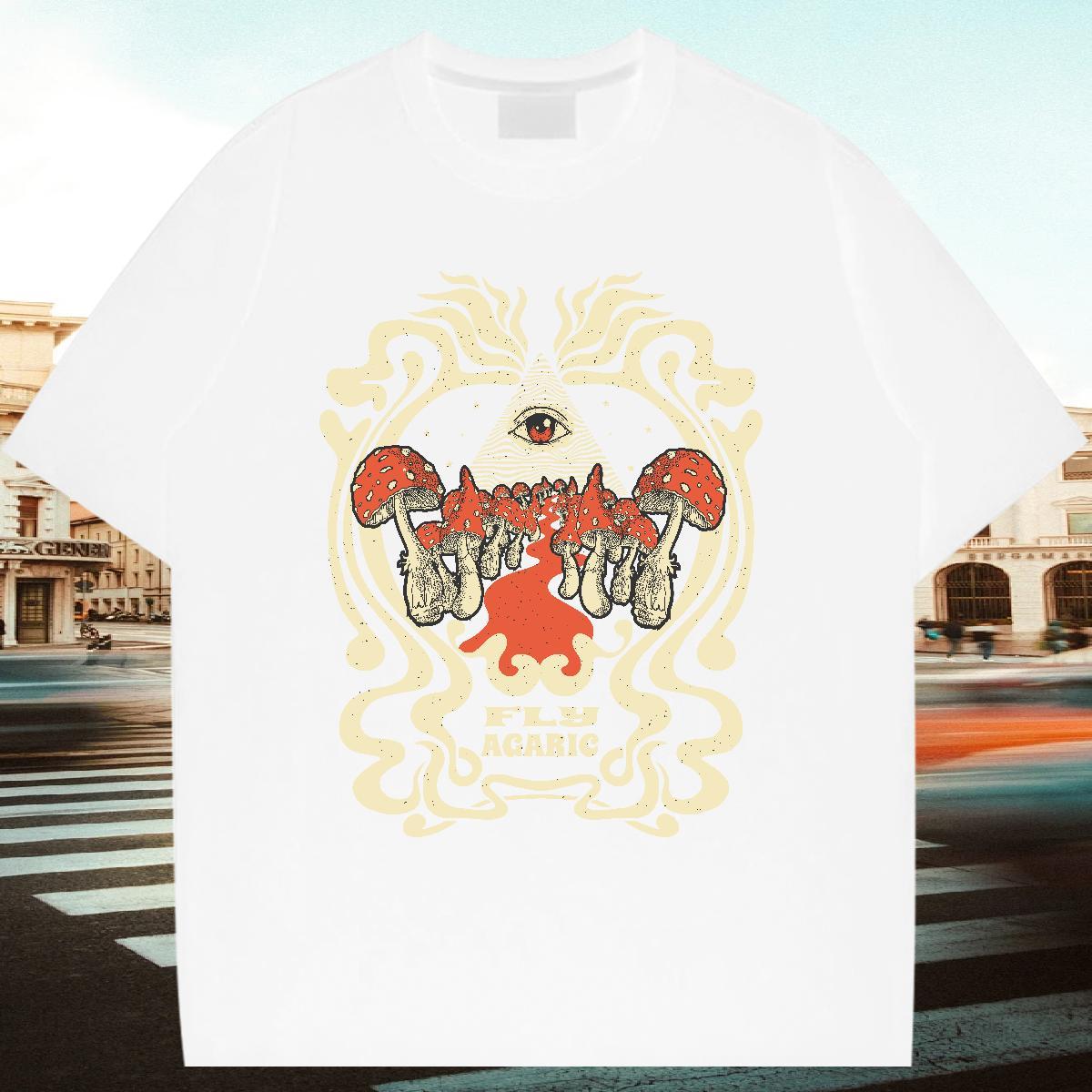 2024 New Men Clothes T-Shirt mushroom Street Casual 230g Pure Cotton Tops Short Sleeve O-Neck Popular T shirt Anime Print