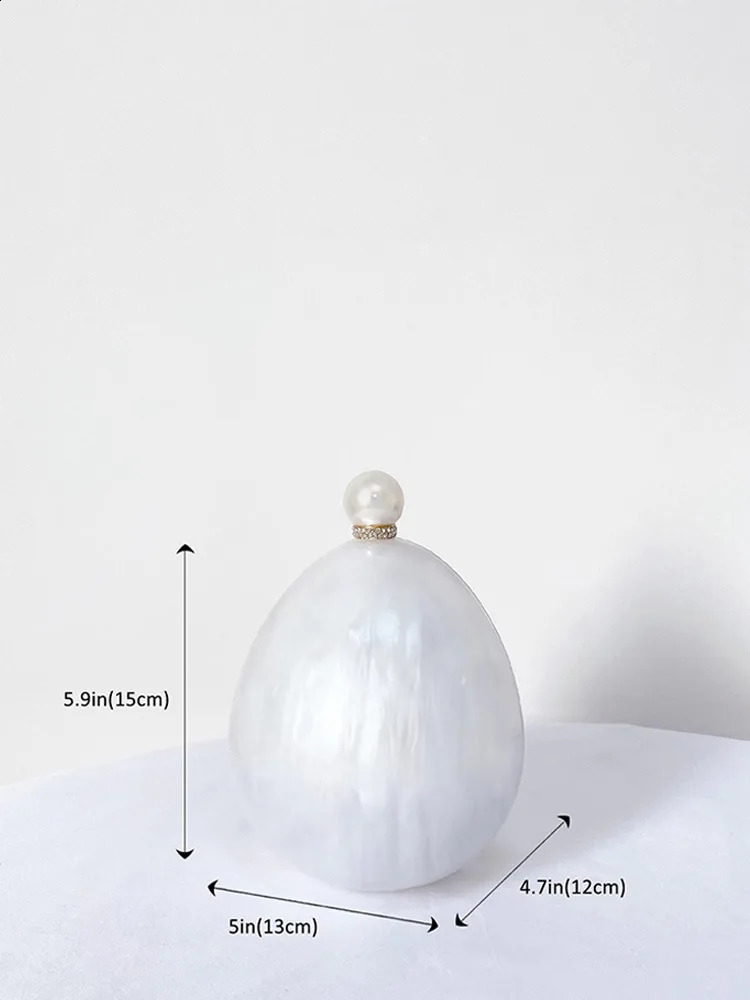 Ladies boutique pearl white egg acrylic box oval handbag wedding long chain messenger bride gift evening wallet cross body bag 250321