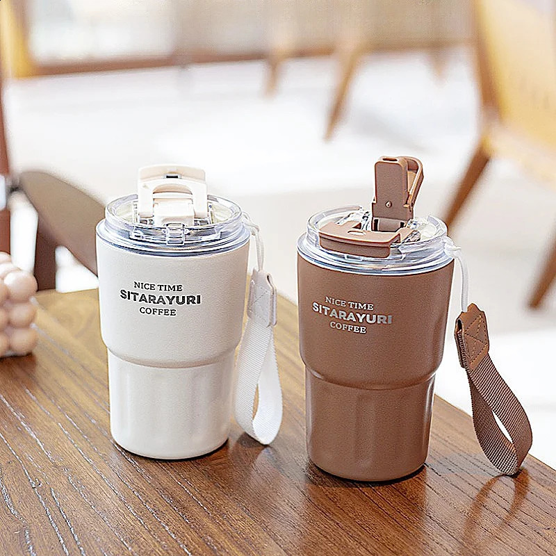 360ml/600ml Coffee Cup with Straw Double Drink Tumbler Insulated Mugs Stainless Steel Thermal Carafe Sublimation Water Bottle 240816