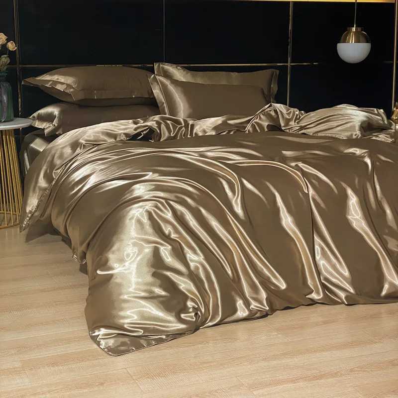 Luxury 100% Silk Bedding Set with Duvet Cover Set Double King Queen Size Bedding Cover Kit 4pcs Bed Cover Bed Linen SetsM240816