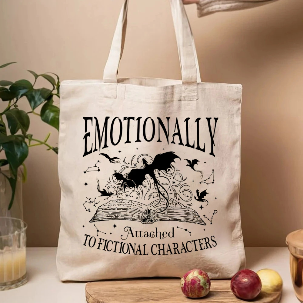sy Fourth Wing Tote Bags Emotionally Attached New To Fictional Ladies Shopping HandBag Vintage Dragon Rider Book Lover Bag 240816