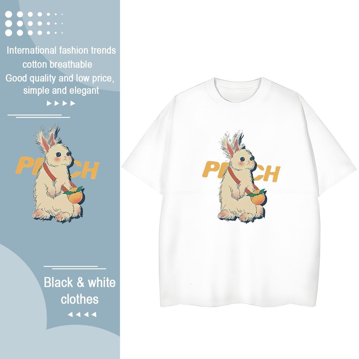 Fashion Womens T Shirts Breathable Crew Neck 230g Cotton Woman Tshirt Anime rabbit High Street Hip Hop Designer Nice Top Shirts