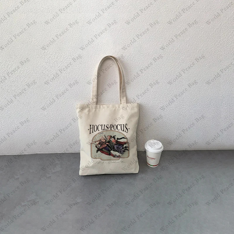 1 Pc Hocus Pocus Patterntote Canvas Quality Shoulder For Travel Daily Commute New Womens Reusable Shopping Bag 240816