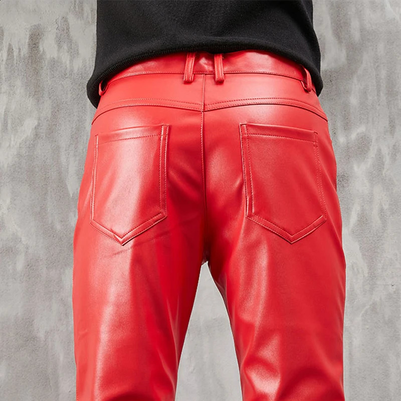 Mens Leather Pants Skinny Fit Stretch Fashion PU Leather Trousers Nightclub Party Dance Pants Thin 240816CJ