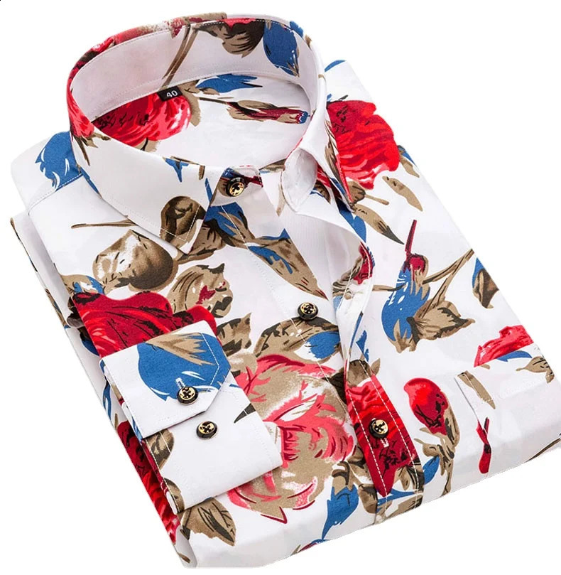 Quality Mens Printed Floral Fashion Long Sleeve Shirt Soft Thin Spring Summer Standard Fit Holiday Button Casual Shirts 240816
