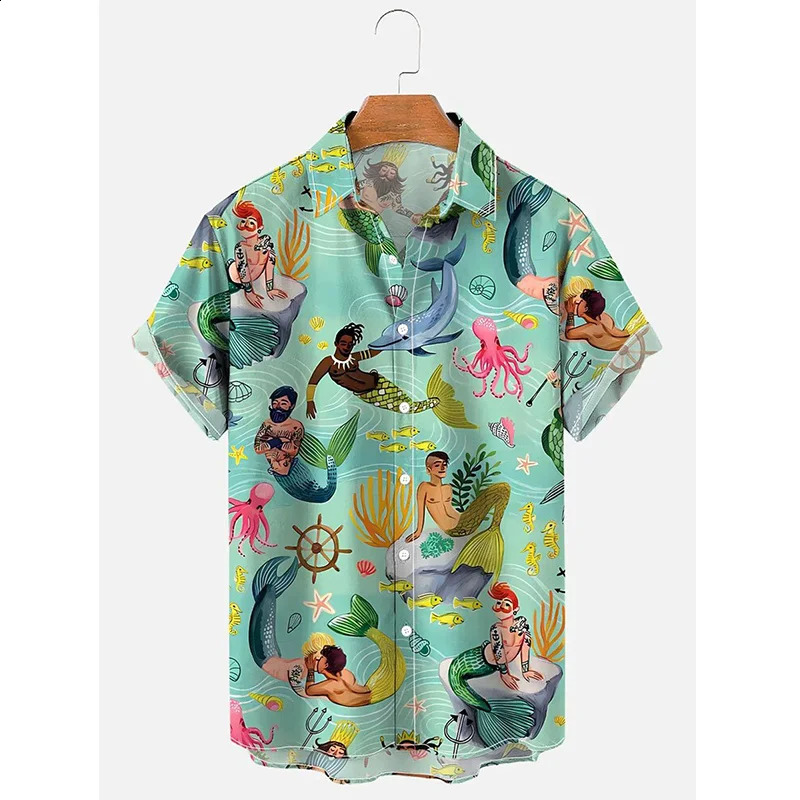 Summer Harajuku 3D Sexy Mermaids Print Shirts Hentai Patterns Graphic Short Men Fashion Funny Cool Clothes Blouses 240816