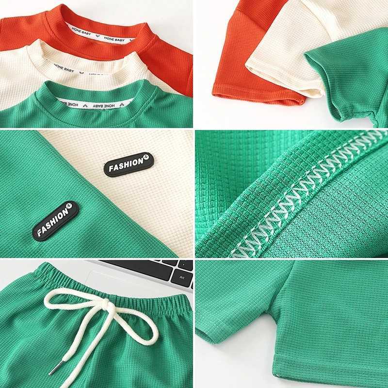 2pc casual childrens short sleeved shorts set summer childrens clothing boys and girls baby T-shirt pants set 1-8 years W240822