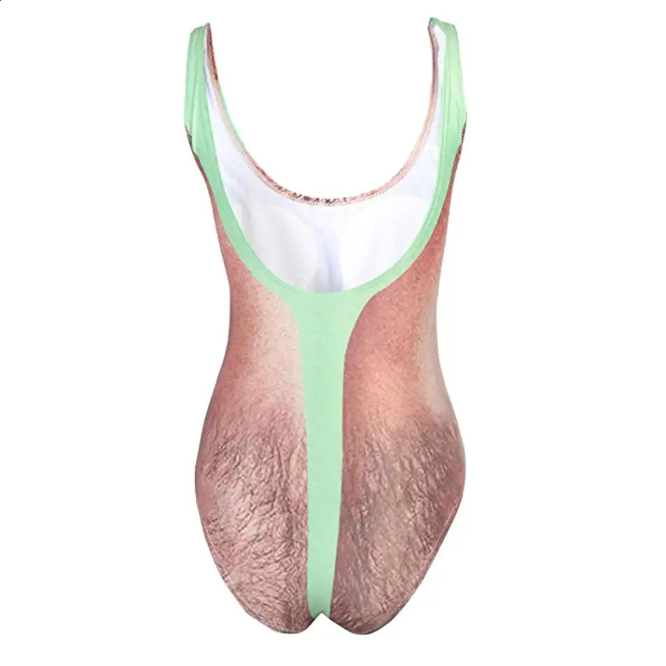 Funny Borat Printed One Piece Swimsuit Womens Sexy Chest Hair Bath Clothes Summer Joke Bather Novelty Beachwear 240815