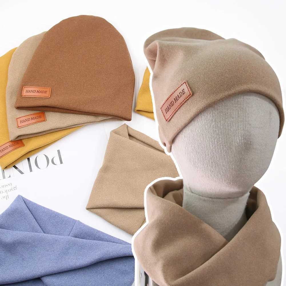 2Pcs/Lot Faux Cashmere Baby Turban Hats Scarf Set Newborn Kids Leather Stick Winter Double Layers Caps Bonnets Fashion Headwraps LX241018