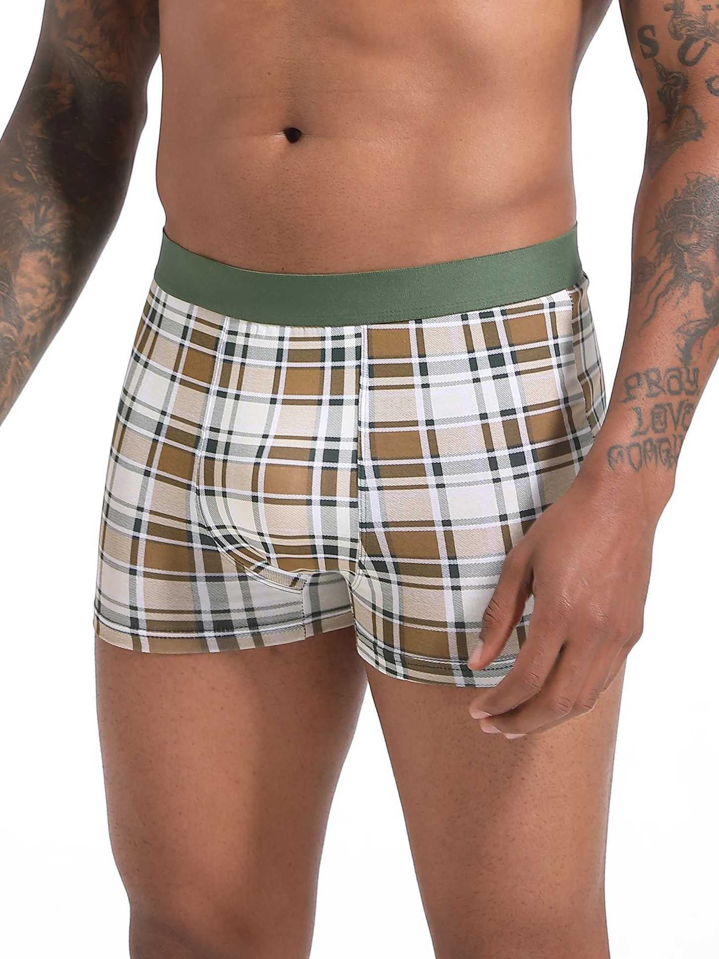 5pcs Pack Plaid Style 2024 Men Panties Cotton Underwear Male Brand Boxer And Underpants For Homme Luxury Set Shorts Box Slip KitXJ240815