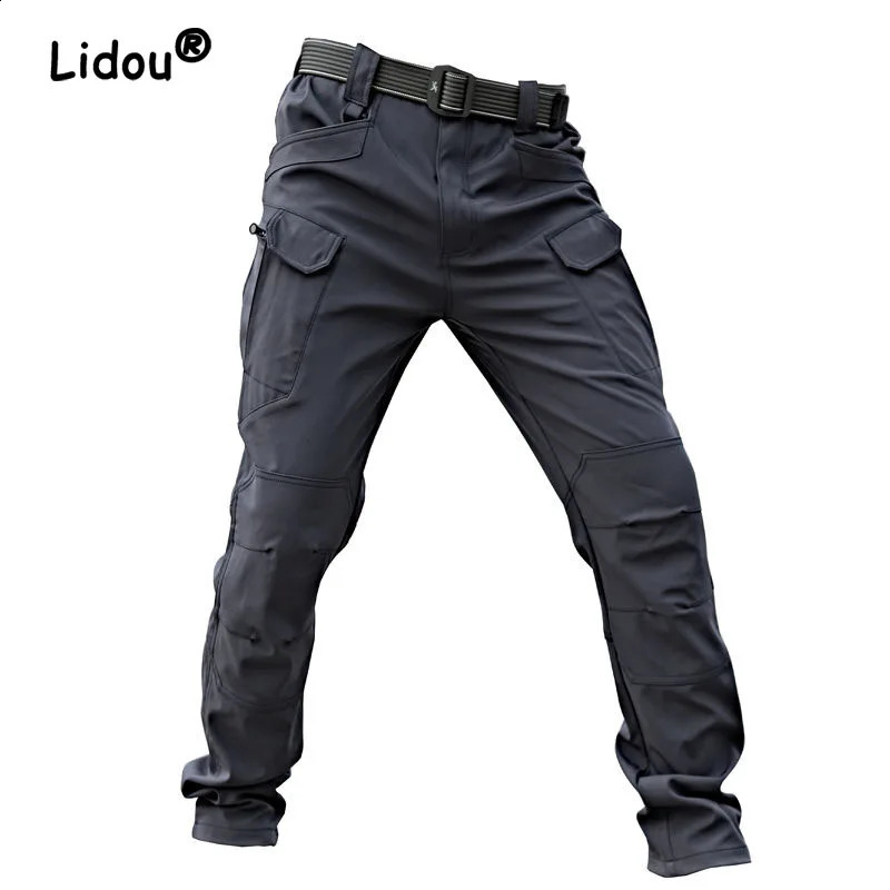 Summer Thin Loose Training Pants Man Sharkskin Soft Shell Quick Drying Rainy Day Outdoor Multiple Pockets Tactical Trousers 240812
