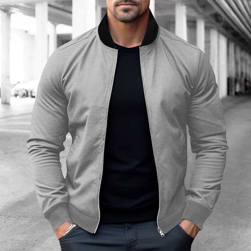 Solid color mens bomber jacket mens casual streetwear hip-hop zipper jacket fashionable mens base uniform pilot jacket clothingW240711